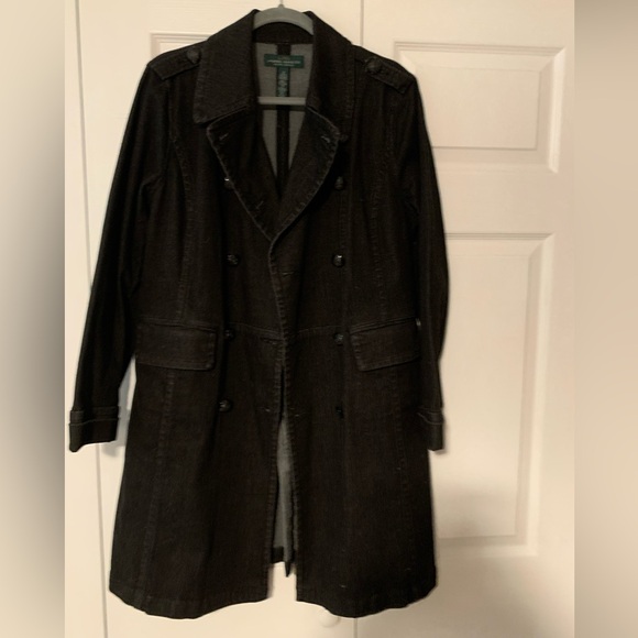 Ralph Lauren Double Breasted Denim Black Coat, Size 12 - Picture 1 of 4